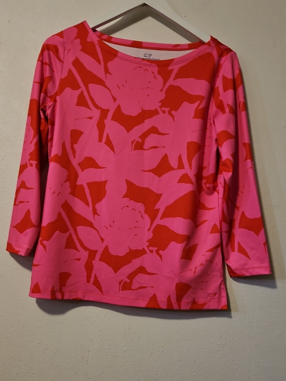 Vineyard Vines Hot Pink and Red Floral Boatneck Long-Sleeve Tee